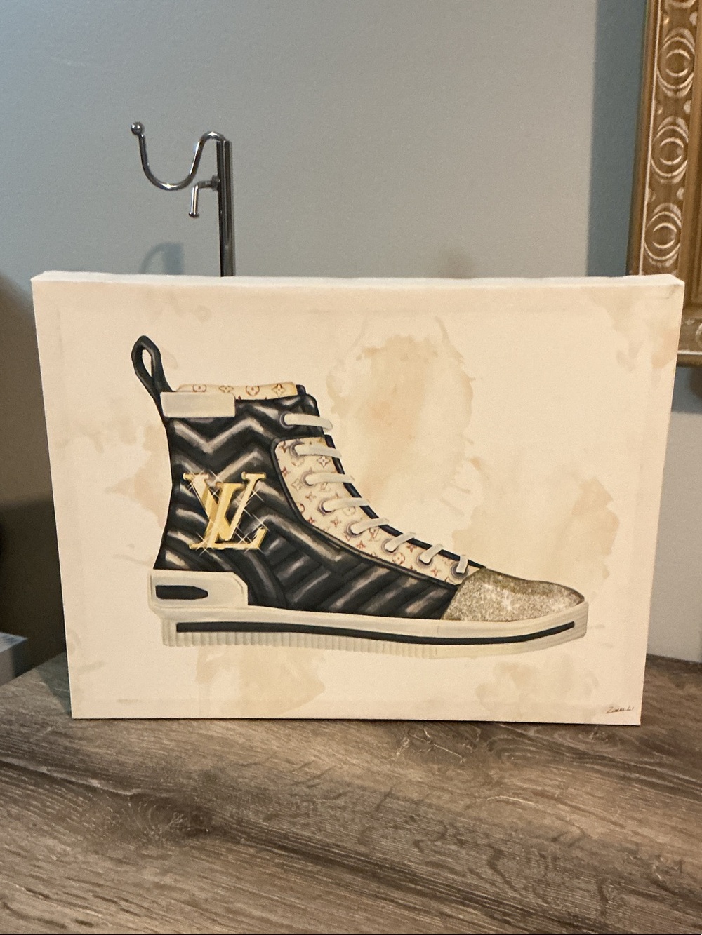 Designer Inspired Black and Gold High-Top Sneaker Art Print